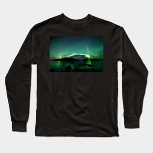 Beautiful northern lights over lake Long Sleeve T-Shirt